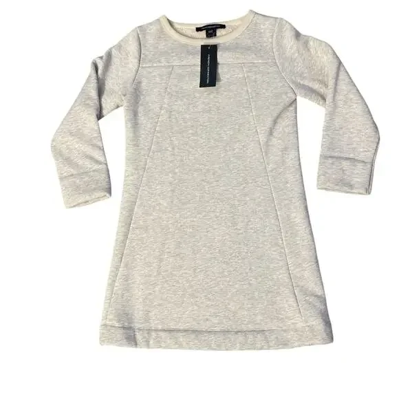 French Connection Women’s Grey Long Sleeve Crew Neck Sherpa Sweater Dress Sz 2 - Picture 1 of 8